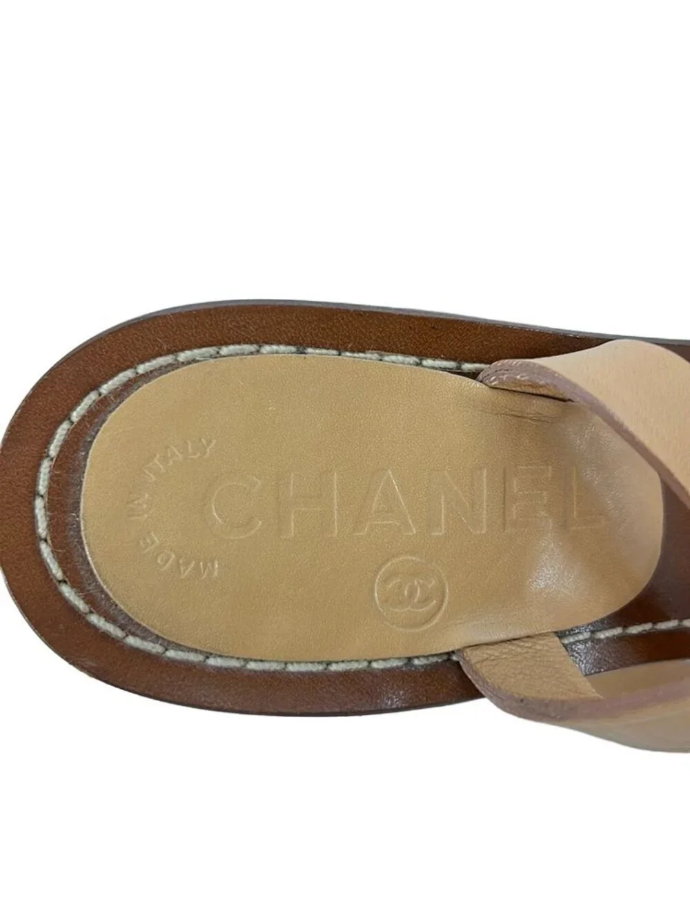 Chanel Sandals Beige Leather